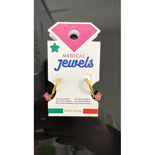 ORECCHINI MEDICAL JEWELS CER CON FIORELLINO ROSA