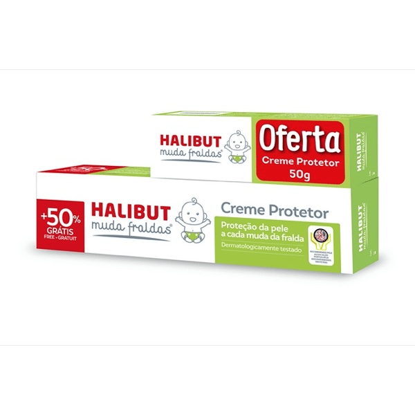 Halibut Muda fraldas Creme protetor 150 g com Oferta de 50% e Creme protetor 50 g