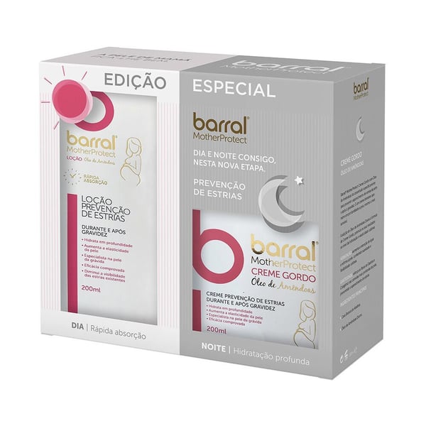 Barral MotherProtect Creme gordo óleo de amêndoas 200 ml + Loção prevenção de estrias com óleo de amêndoas 200 ml Edição especial